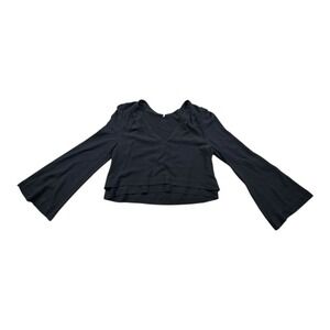 Free People Black Layered Bell Sleeve V-Neck Top Women's XS
